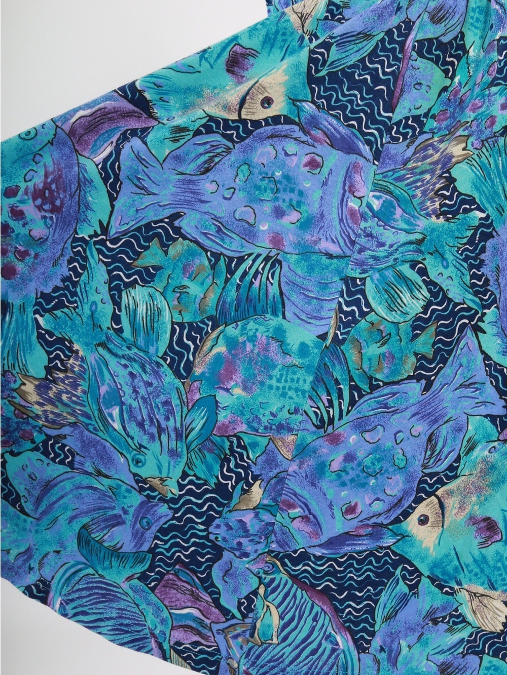 vintage 1980s Lanz Originals fish print midi blue purple dress size large - Picture 7 of 12